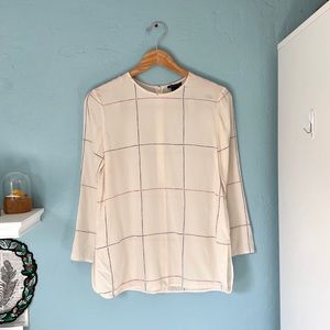 Theory Kuna Grid Printed Top 100% Silk windowpane work blouse print S